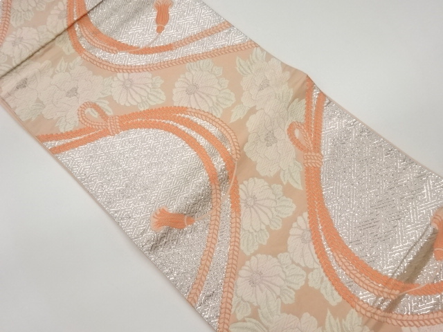 組紐に菊・牡丹模様織出し袋帯